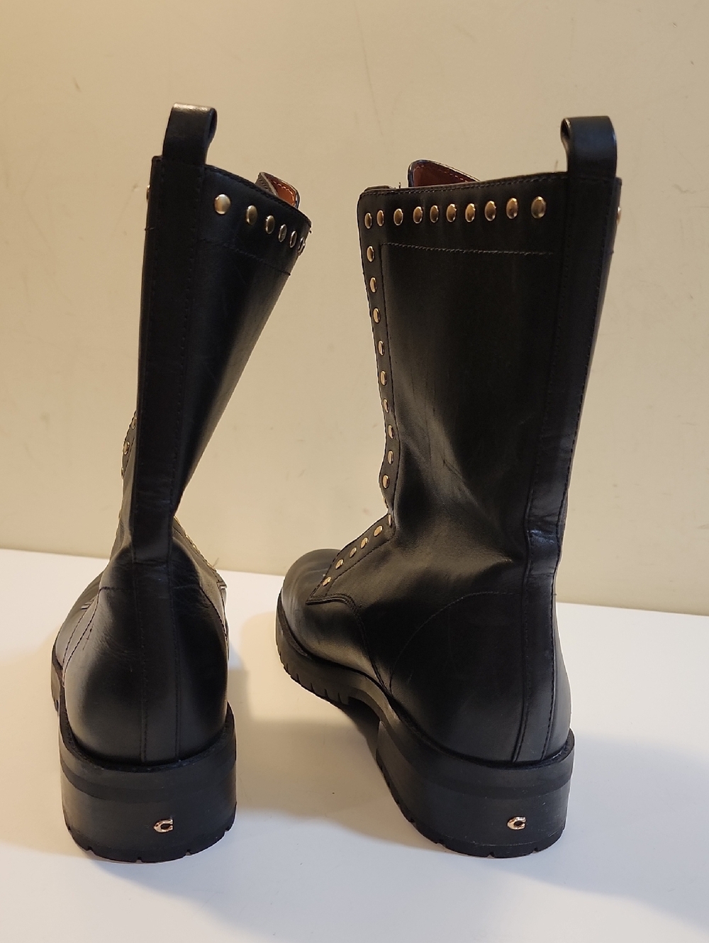 COACH Lara Black Leather Stud Zip Front Booties Sz 9B - Picture 2 of 12